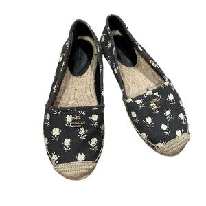 FAIR CONDITIONCoach Black & Cream Floral Espadrille Flats